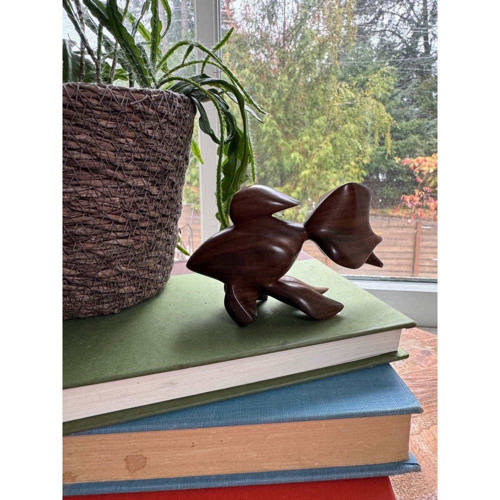 Vintage Mid Century Modern Hand Carved Wood Fish Figurine Abstract Sculpture